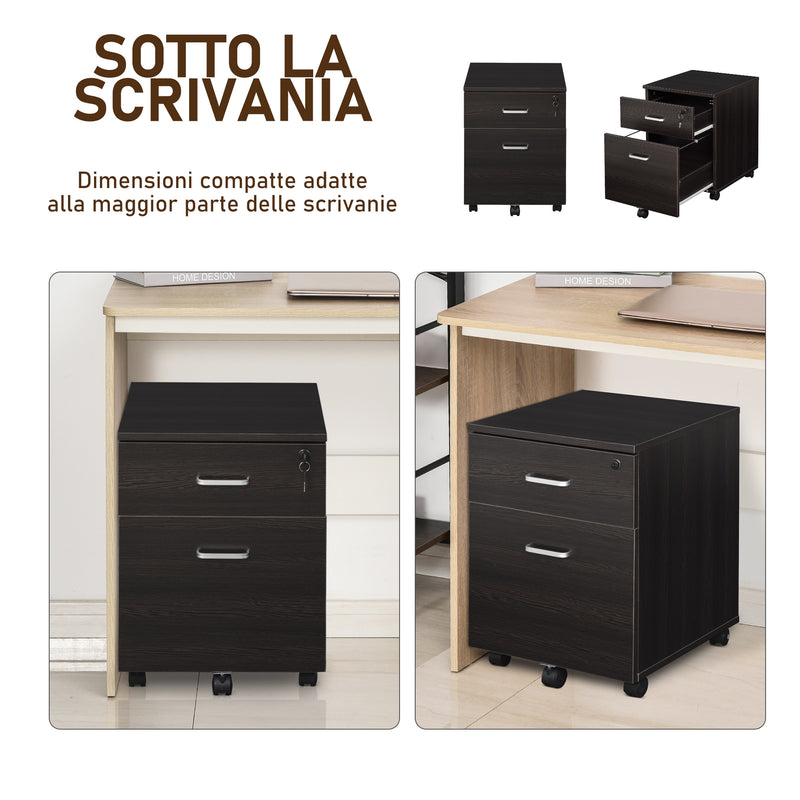 Cassettiera Portadocumenti da Ufficio 40x44x54,6 cm 2 Cassetti in Legno  Nera-5