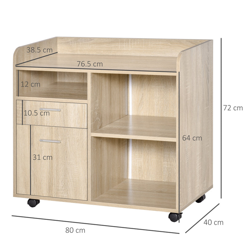 Mobile Multiuso con 4 Ruote 80x40x72 cm in Legno Rovere-3