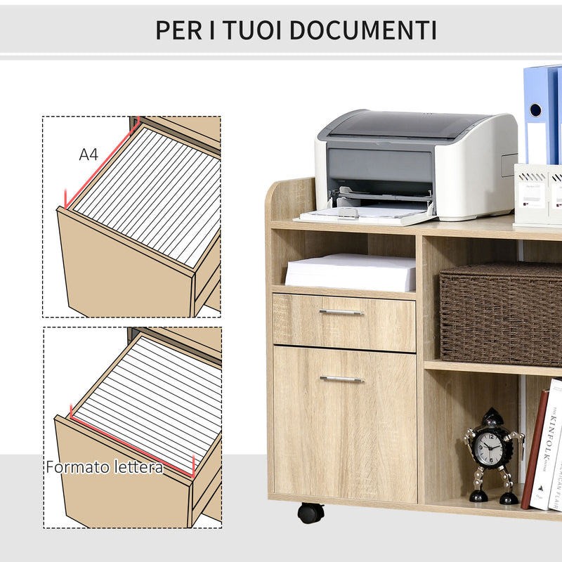 Mobile Multiuso con 4 Ruote 80x40x72 cm in Legno Rovere-6