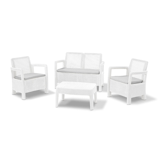 Garden Lounge Set Sofa + 2 Sessel mit weißem Couchtisch online