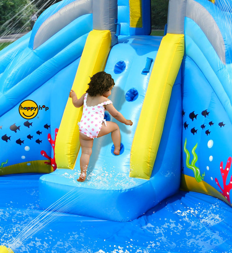 Castello Giostra Gonfiabile Acquatico Shark Splash Center con Pompa Happy Hop-7