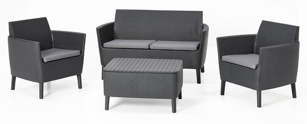 Garten-Lounge-Set aus Kunstharz, Sofa, 2 Sessel und Couchtisch von Bauer Salemo Graphit sconto