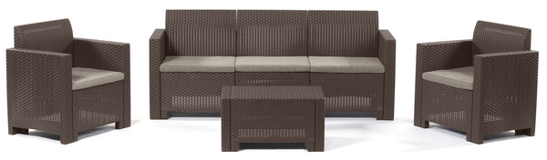 sconto Garten-Lounge-Set aus Kunstharz, Sofa 2 Sessel und Bauer Nebraska 3 brauner Couchtisch