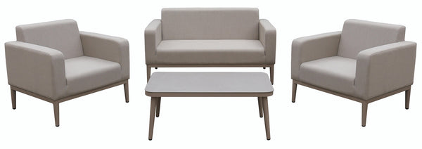 sconto Garden Lounge Set in Stoff Sofa 2 Sessel und Couchtisch Bauer Vienna Beige