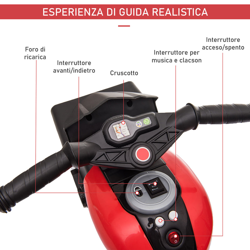 Moto Elettrica per Bambini 6V con 3 Ruote Rosso-6