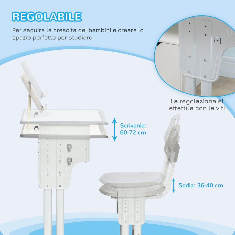 Banco Studio Scuola per Bambini Acciaio e MDF Grigio-6