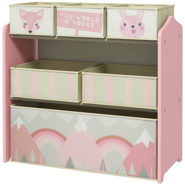 sconto Scaffale Portagiochi per Bambini 63x30x66 cm 6 Contenitore Rimovibili Rosa