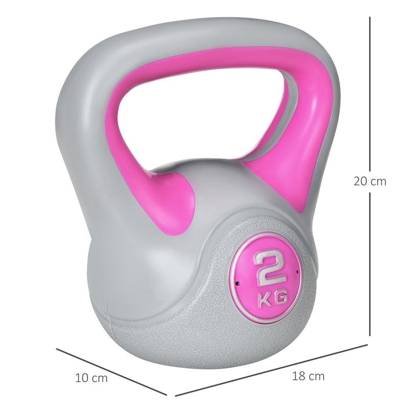 Kettlebell per Allenamento 8 Kg Base Piatta e Impugnatura per Stacchi in PU e Sabbia Rosa-3