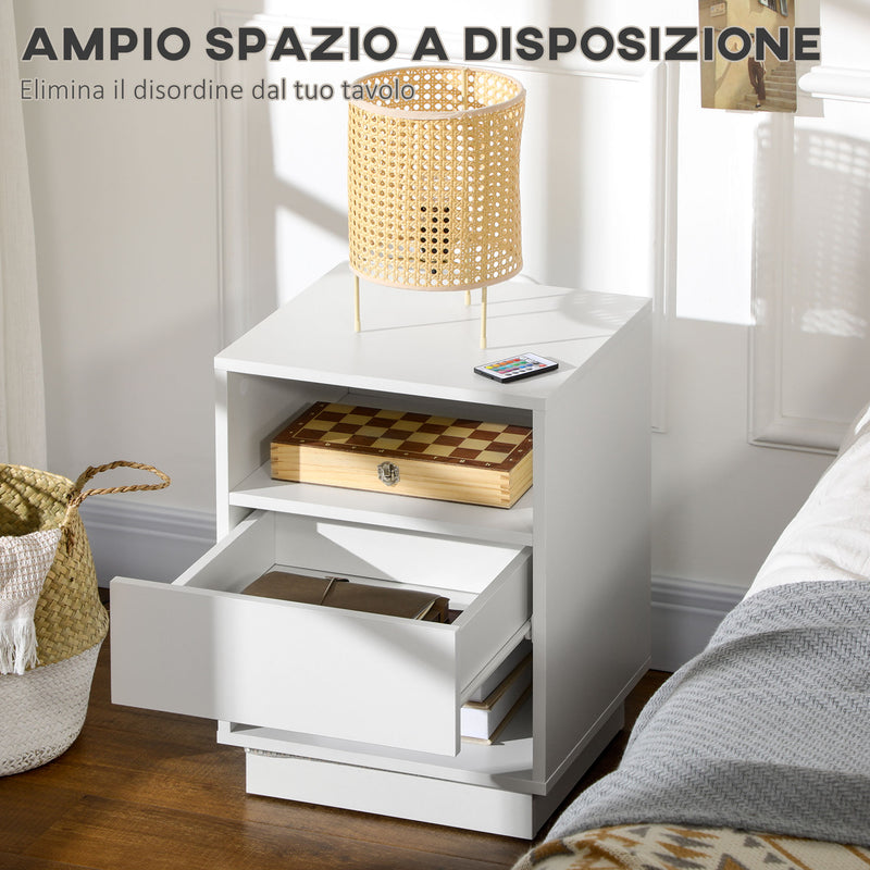 Set 2 Comodini con LED 40x40x55 cm 2 Ripiani 1 Cassetto in Truciolato Bianco-5