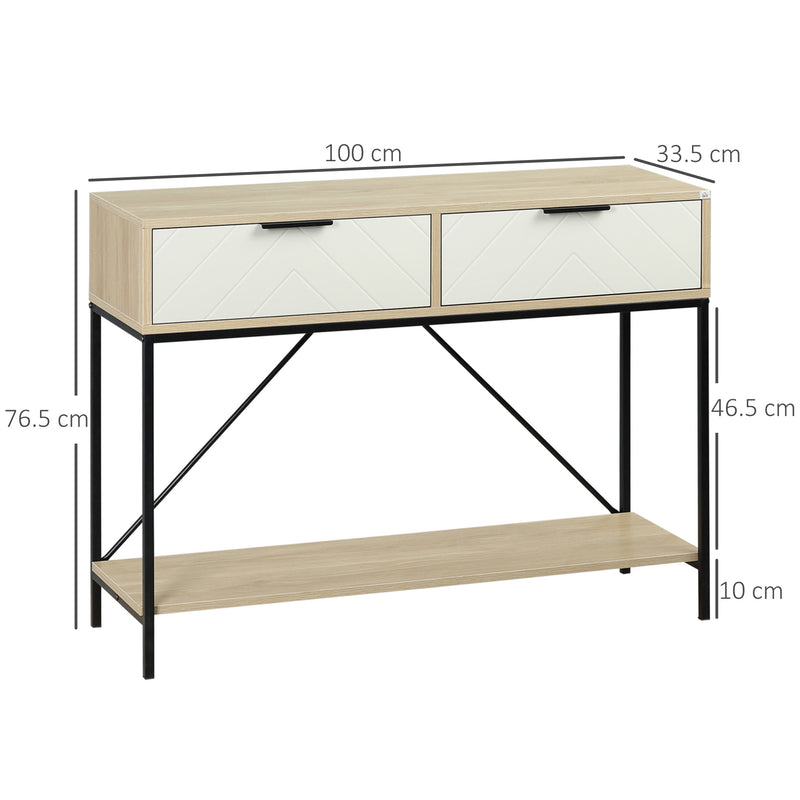 Tavolo Consolle Ingresso con 2 Cassetti e Ripiano Inferiore 100x33,5x76,5 cm in MDF Truciolato e Acciaio-3