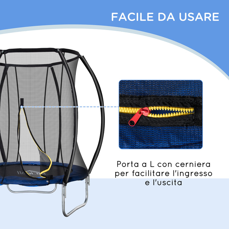 Trampolino Tappeto Elastico per Bambini Ø225x235 cm in Acciaio e PVC Nero e Blu-6