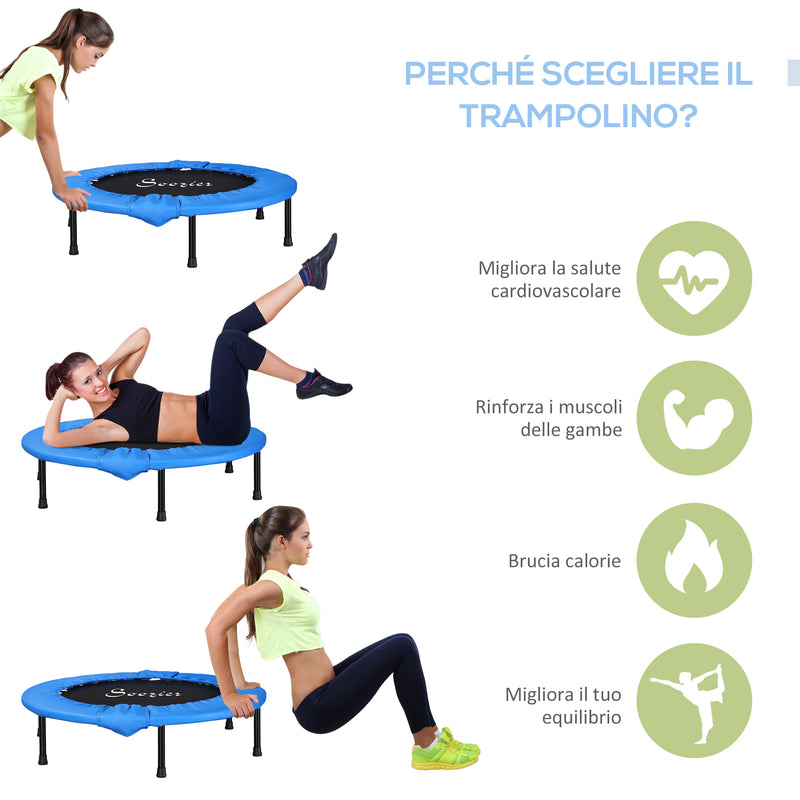 Trampolino Elastico Fitness Ø96,5 cm in Acciaio e PVC Nero e Blu-5