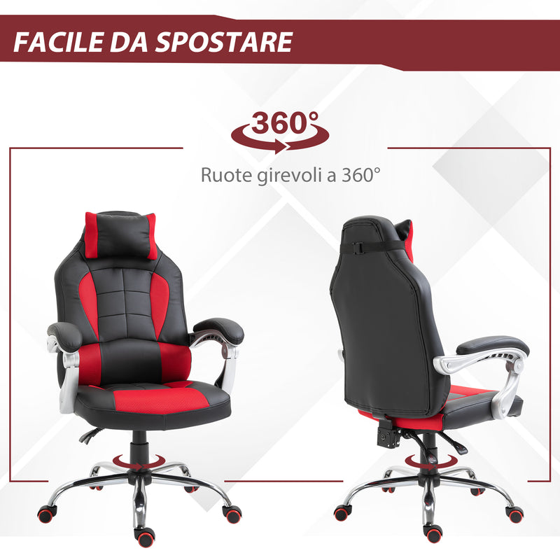 Sedia da Gaming Ergonomica 67x69x118-127 cm in Similpelle Rosso e Nero-5