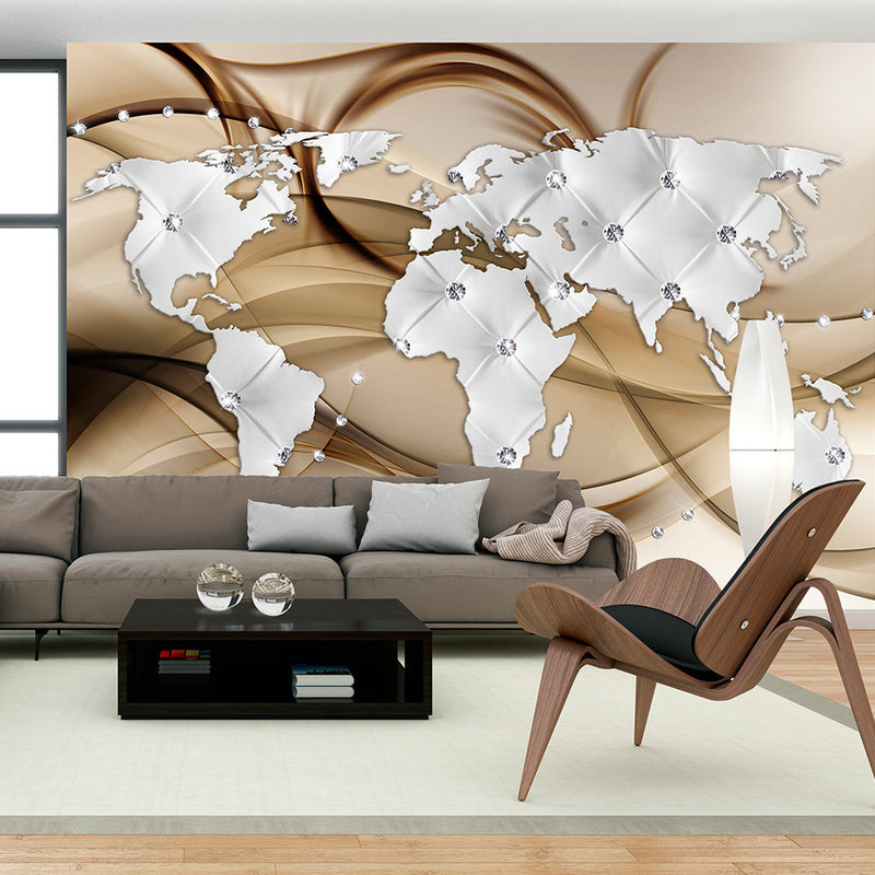 Fotomurale - World Map - White & Diamonds 300X210 cm Carta da Parato Erroi-1