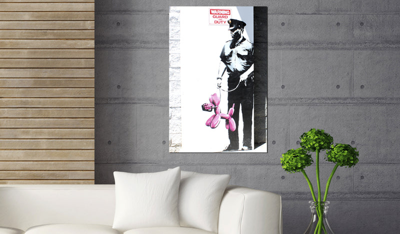 Targa In Metallo - Police Guard Pink Balloon Dog By Banksy 31x46cm Erroi-2