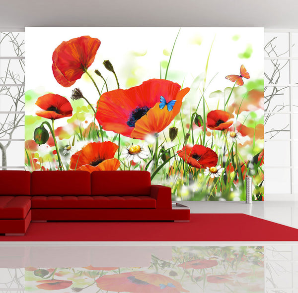 Fototapete - Country Poppies Wallpaper Erroi sconto