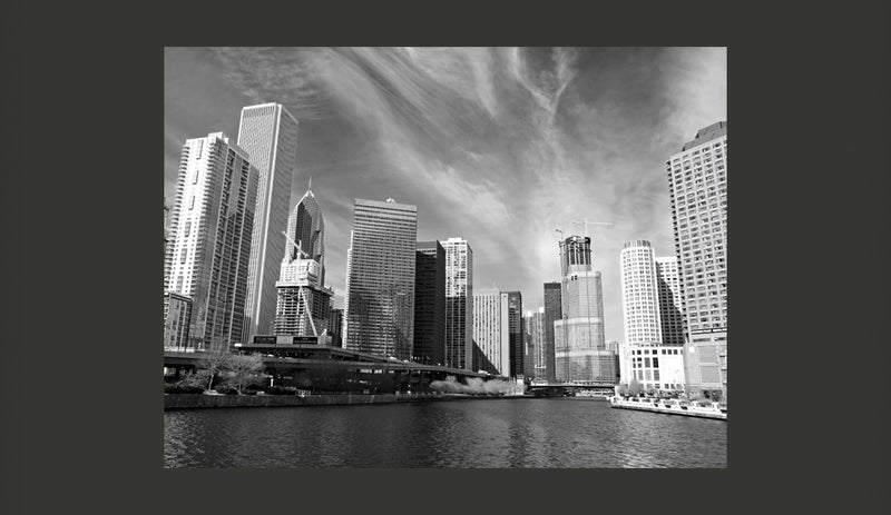 Fotomurale - Panorama di Chicago Bianco e Nero 200X154 cm Carta da Parato Erroi-2