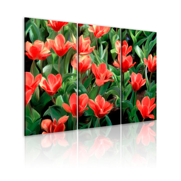 Leinwandbild - Rote Tulpen in voller Blüte Erroi sconto