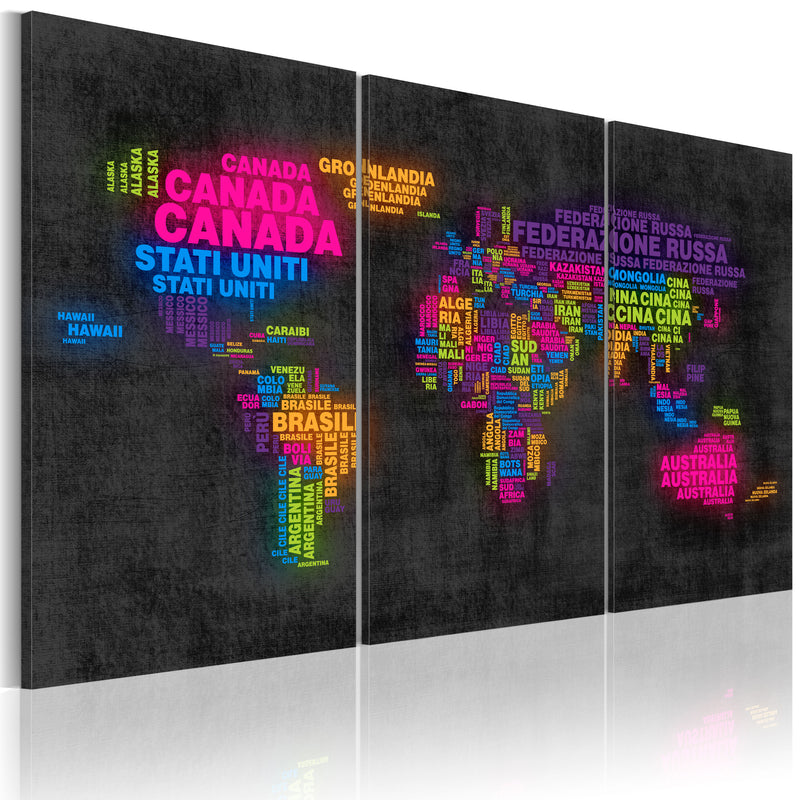 Quadro - Mappa Del Mondo: Nomi Italiani di Stati Trittico 60X40Cm Erroi-1