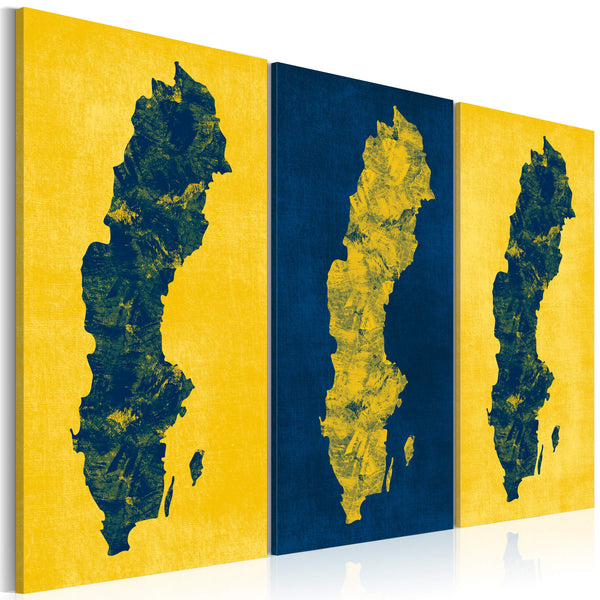 sconto Leinwandbild – Karte von Schweden, gemaltes Triptychon Erroi