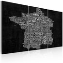 Quadro - Text Map Of France On The Black Background - Triptych 60X40Cm Erroi-1