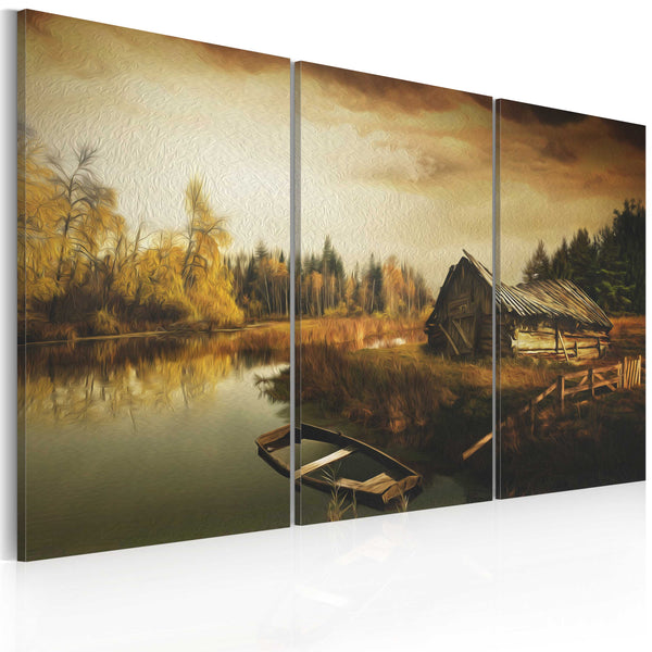 sconto Leinwandbild - Idyllisches Dorf - Triptychon Erroi