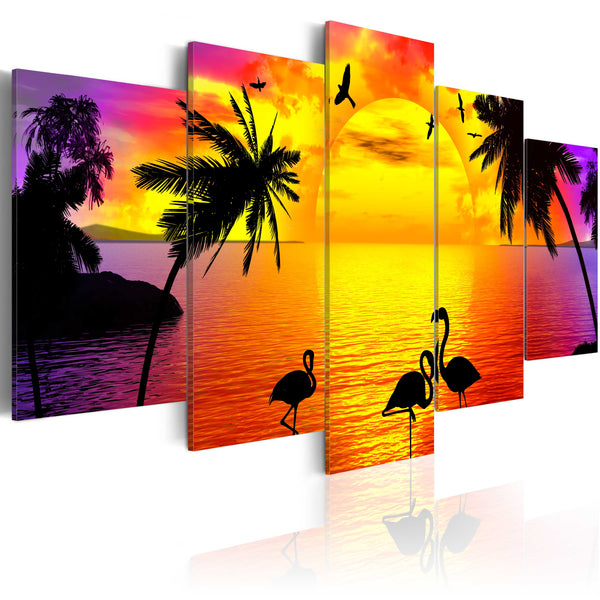 Leinwandbild - Sonnenuntergang und Flamingos Erroi sconto