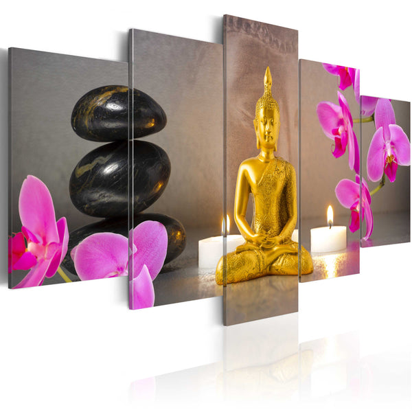 Rahmen - Goldener Buddha und Orchideen 100x50cm Erroi acquista