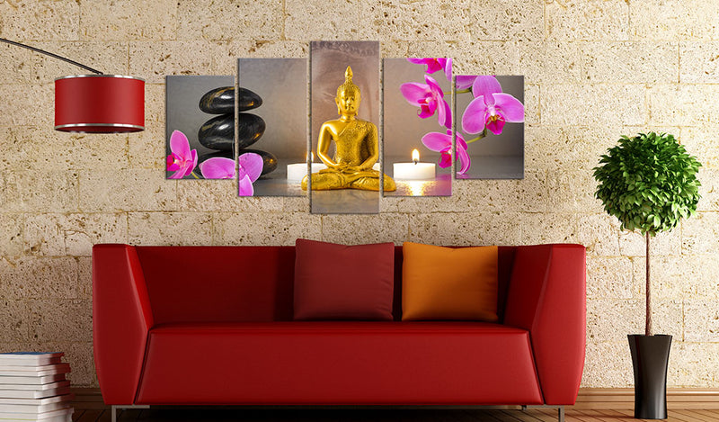 Quadro - Buddha D'Oro E Orchidee 100x50cm Erroi-2