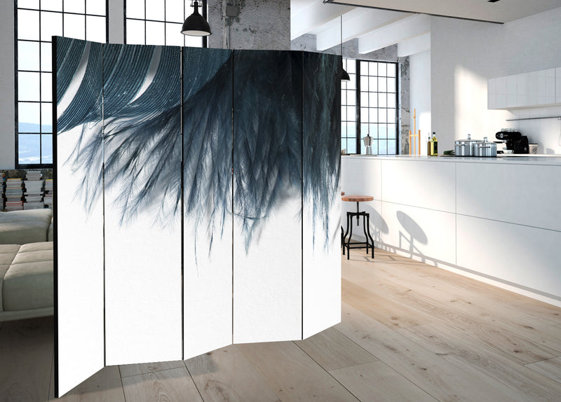 Paravento 5 Pannelli - Dark Blue Feather II 225x172cm Erroi-2