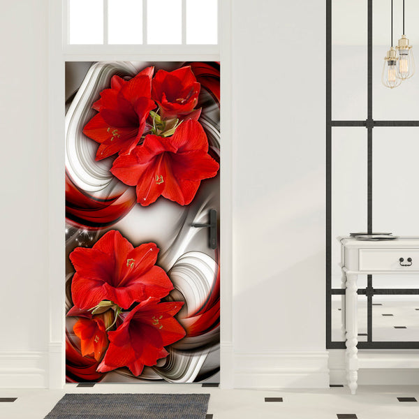 Türtapete - Abstraktion und rote Blumen I 100x210cm Erroi acquista