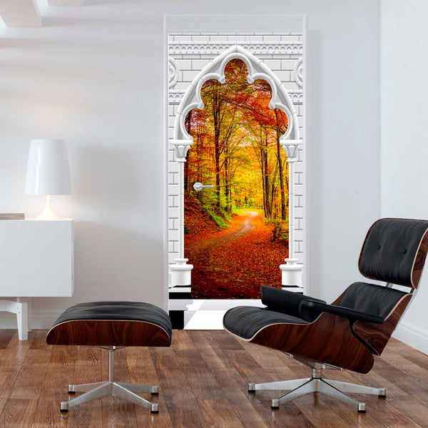 acquista Türtapete - Gotischer Bogen und Wald im Herbst I 100x210cm Erroi