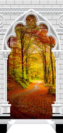 Carta da Parati Fotomurale per Porta - Gothic Arch And Forest in Atumn i 100x210 cm Erroi-2