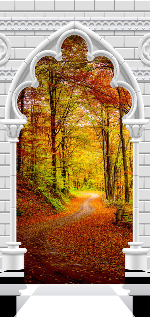 Carta da Parati Fotomurale per Porta - Gothic Arch And Forest in Atumn i 100x210 cm Erroi-2