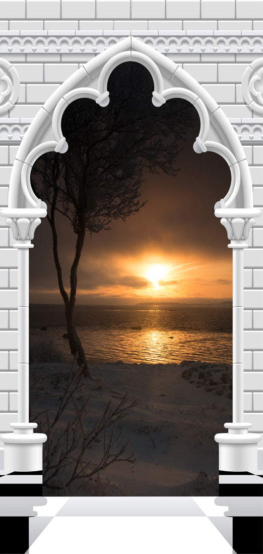 Carta da Parati Fotomurale per Porta - Gothic Arch And Sunset i 80x210 cm Erroi-2