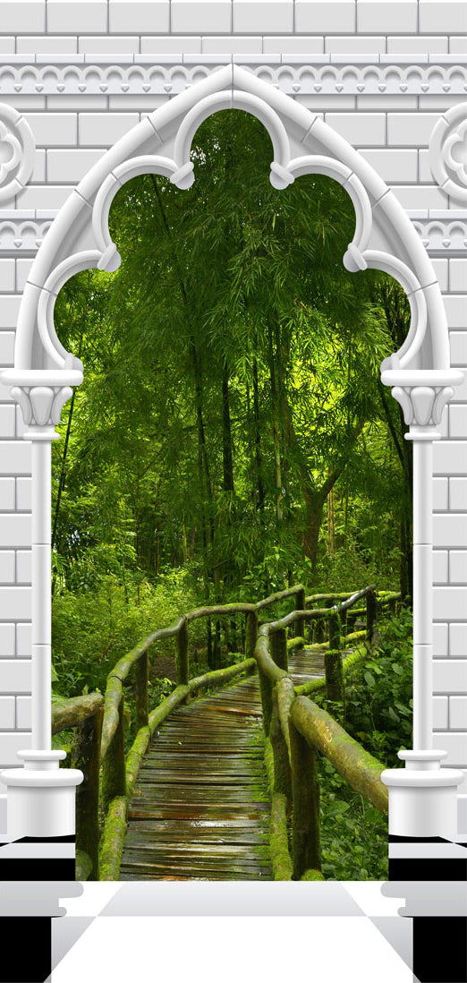 Carta da Parati Fotomurale per Porta - Gothic Arch And Jungle i 90x210 cm Erroi-2