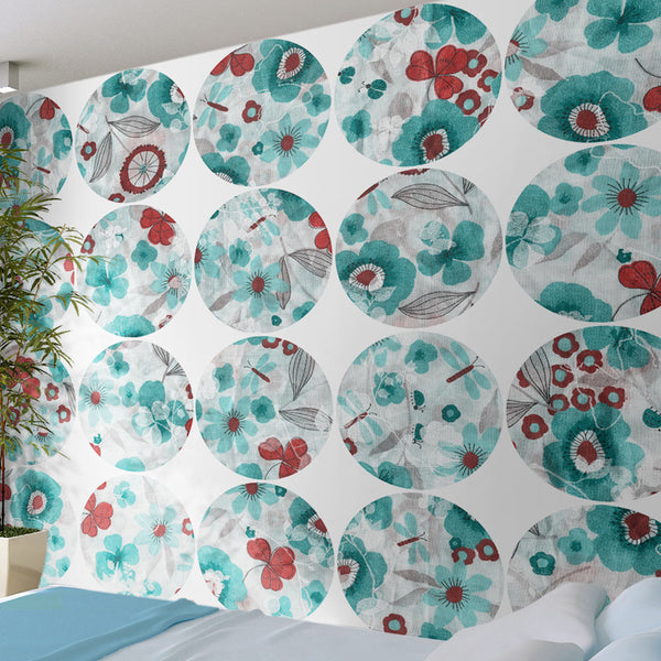 sconto Fototapete - Turquoise Meadow - Circles Wallpaper Erroi