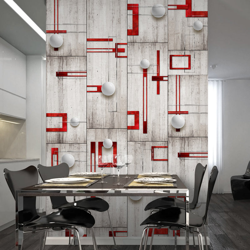 Fotomurale - Concrete, Red Frames And White Knobs 50X1000 cm Carta da Parato Erroi-1