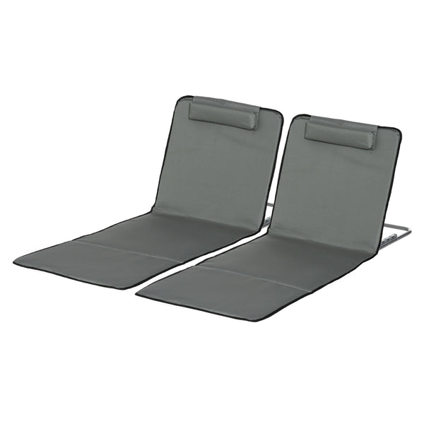 Set 2 Lettini Spiaggia Pieghevoli con Schienale Regolabile a 5 Livelli 53x124x35-45 cm in Tessuto Oxford Grigio sconto