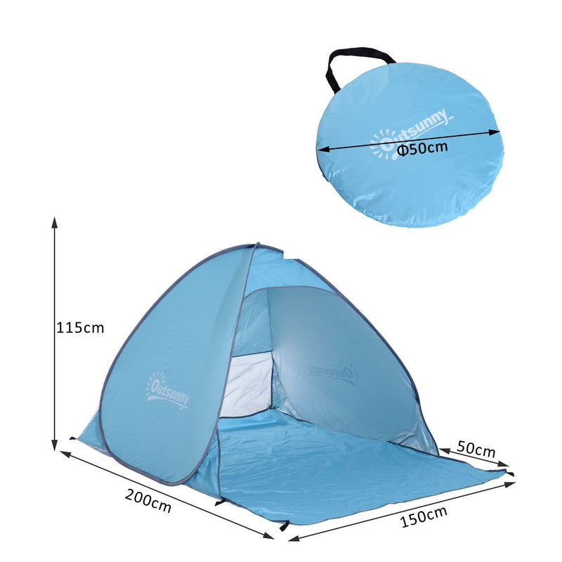 Tenda da Spiaggia Campeggio Impermeabile Apertura Pop-Up 150x200x115 cm Azzurro -3