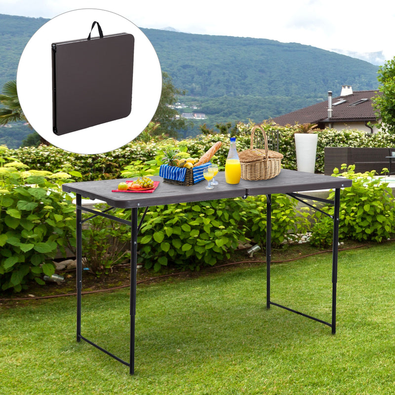 Tavolo da Campeggio Picnic Richiudibile a Valigetta in Polietilene 122x61x53/71,5 cm  Marrone-2