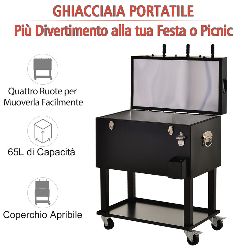 Ghiacciaia Portatile 65L con Calcio Balilla e 4 Ruote in Acciaio  Play 'n Drink Nero-3