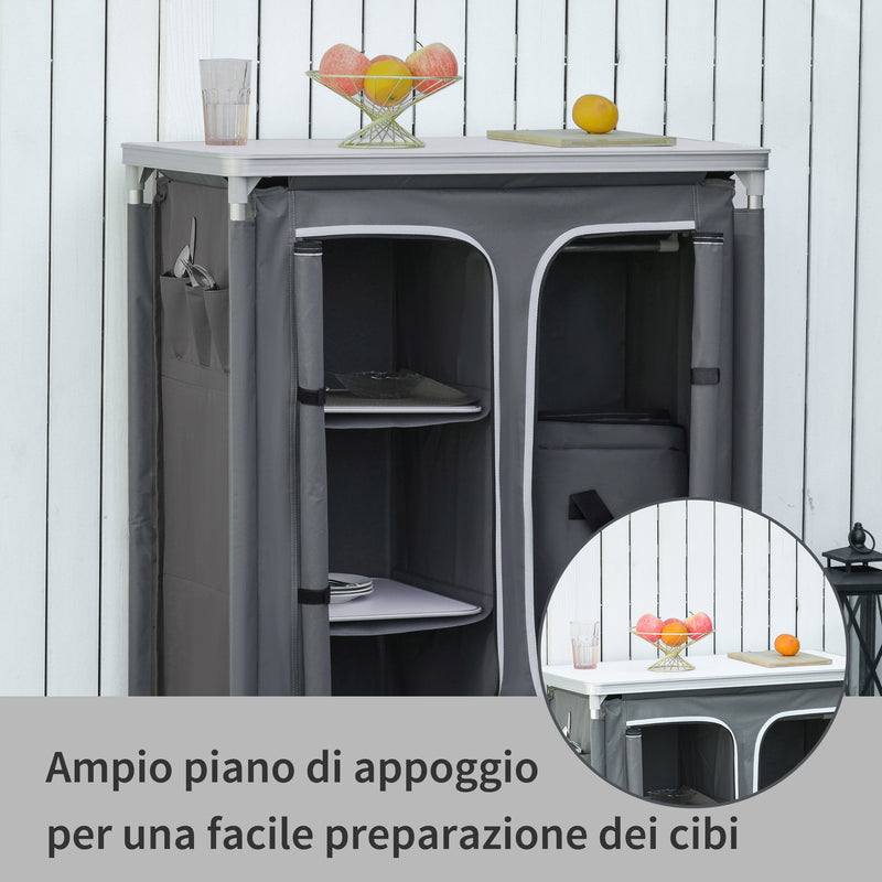 Mobile da Campeggio 3 Mensole 96x49,5x104 cm in Alluminio e Tessuto Oxford Grigio-5