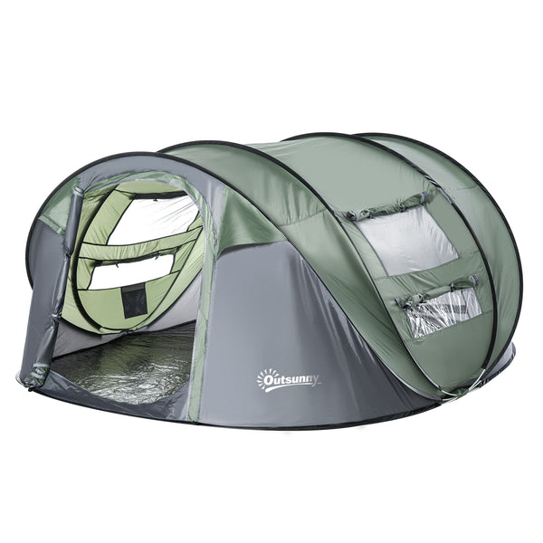 Pop Up Campingzelt 4-5 Personen 263,5x220x123 cm mit Türen und Fenstern Grün und Grau prezzo
