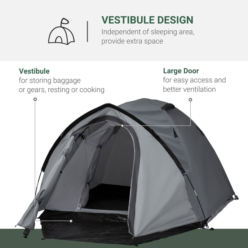 Tenda da Campeggio 4 Persone 325x183x130 cm con Vestibolo e Finestre Grigia-4