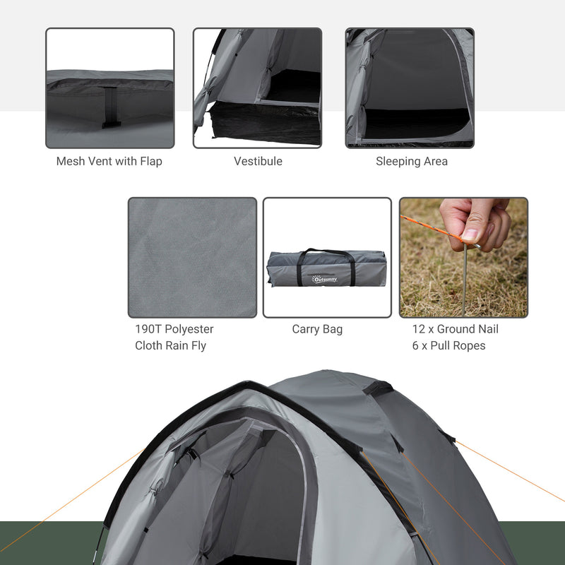 Tenda da Campeggio 4 Persone 325x183x130 cm con Vestibolo e Finestre Grigia-6