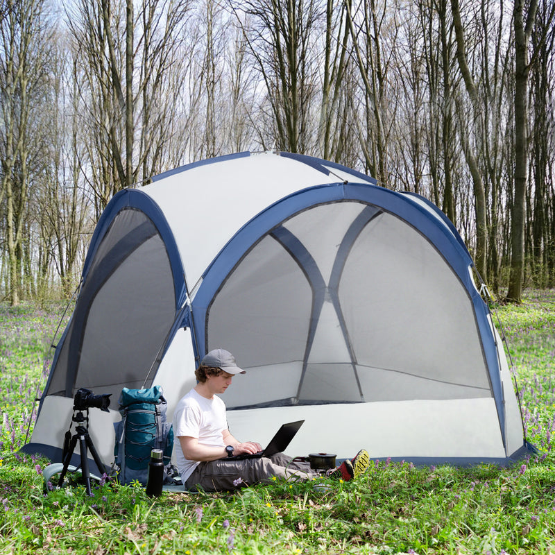 Tenda da Campeggio 6-8 Persone 350x350x230 cm 4 Porte a Cerniera Bianca e Blu-2