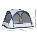 Tenda da Campeggio 6-8 Persone 350x350x230 cm 4 Porte a Cerniera Bianca e Blu-3