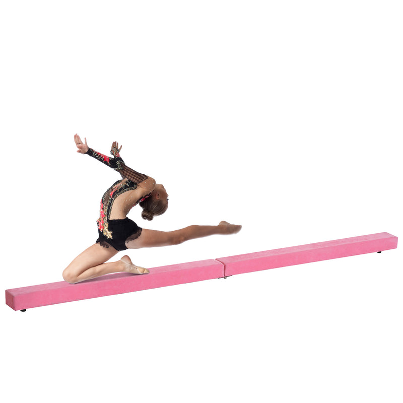 Trave da Ginnastica per Allenamento Imbottita in Legno Rosa 240x10x6.5 cm -4