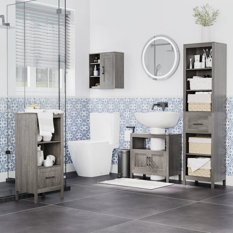 Mobiletto Bagno Salvaspazio 2 Ripiani 1 Cassetto 40x30x89 cm in Legno Grigio-2